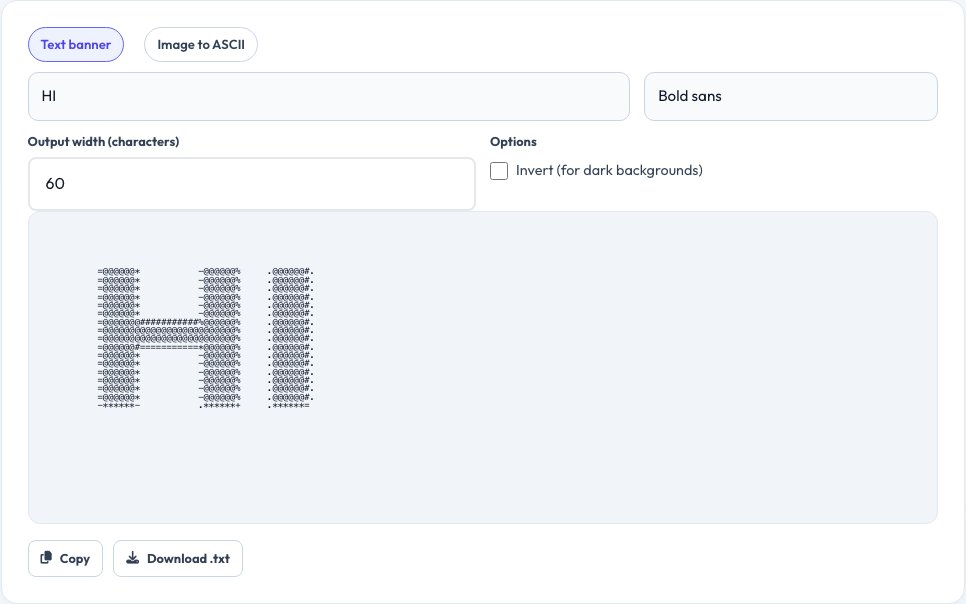 Screenshot of the free ASCII Art Generator tool on AZRS QuickFix