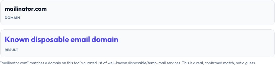 Step 2 — Disposable Email Checker result