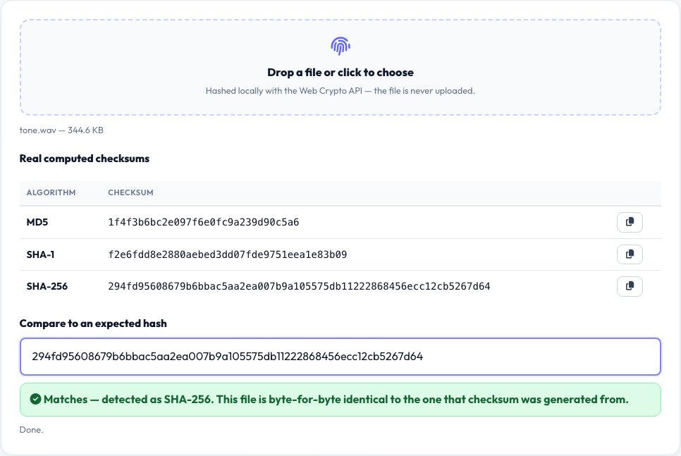 Screenshot of the free File Hash & Checksum Verifier tool on AZRS QuickFix