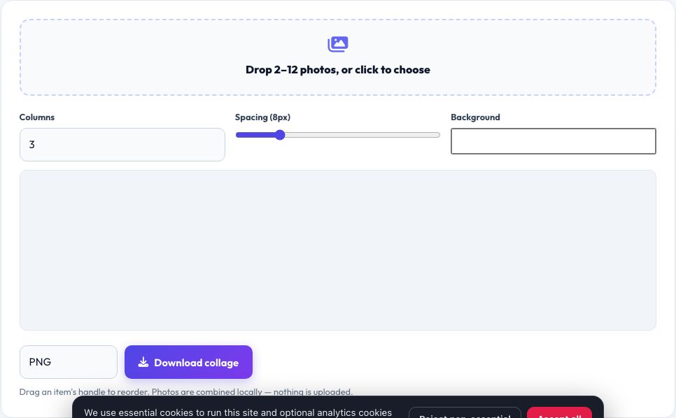 Screenshot of the free Photo Collage & Grid Maker tool on AZRS QuickFix