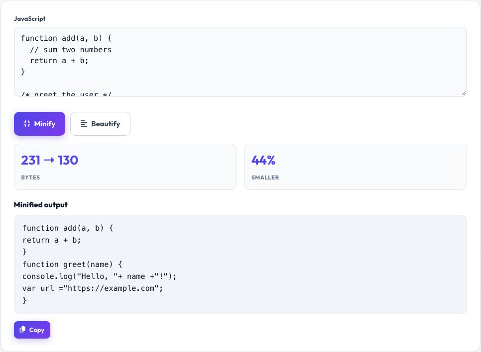 Step 1 — starting JavaScript Minifier & Beautifier on AZRS QuickFix