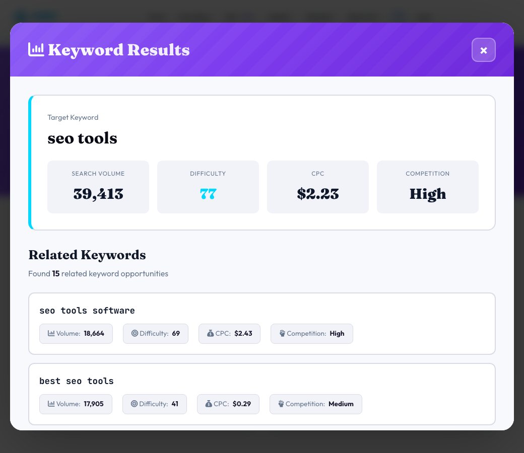 Screenshot of the free Free Keyword Research Tool tool on AZRS QuickFix