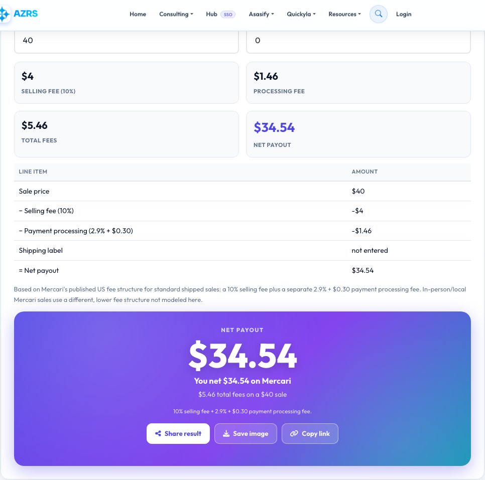 Step 1 — starting Mercari Fee Calculator on AZRS QuickFix