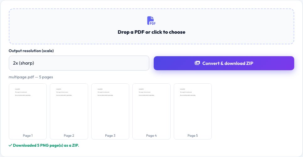 Screenshot of the free PDF to Images (PNG) Converter tool on AZRS QuickFix