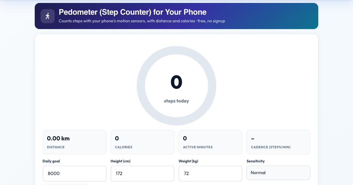 Screenshot of the free Pedometer (Step Counter) for Your Phone tool on AZRS QuickFix