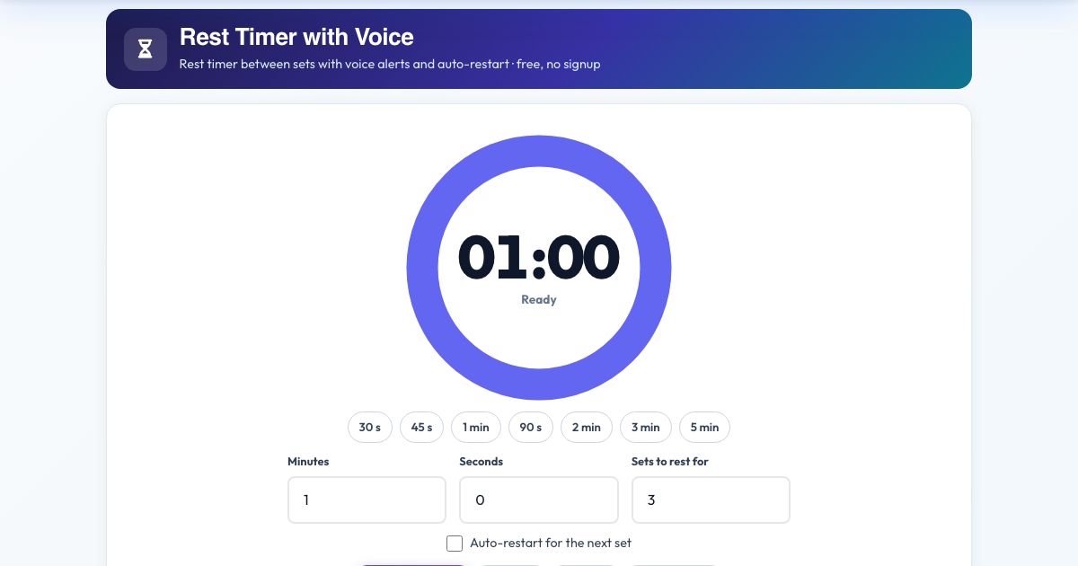 Screenshot of the free Rest Timer with Voice tool on AZRS QuickFix