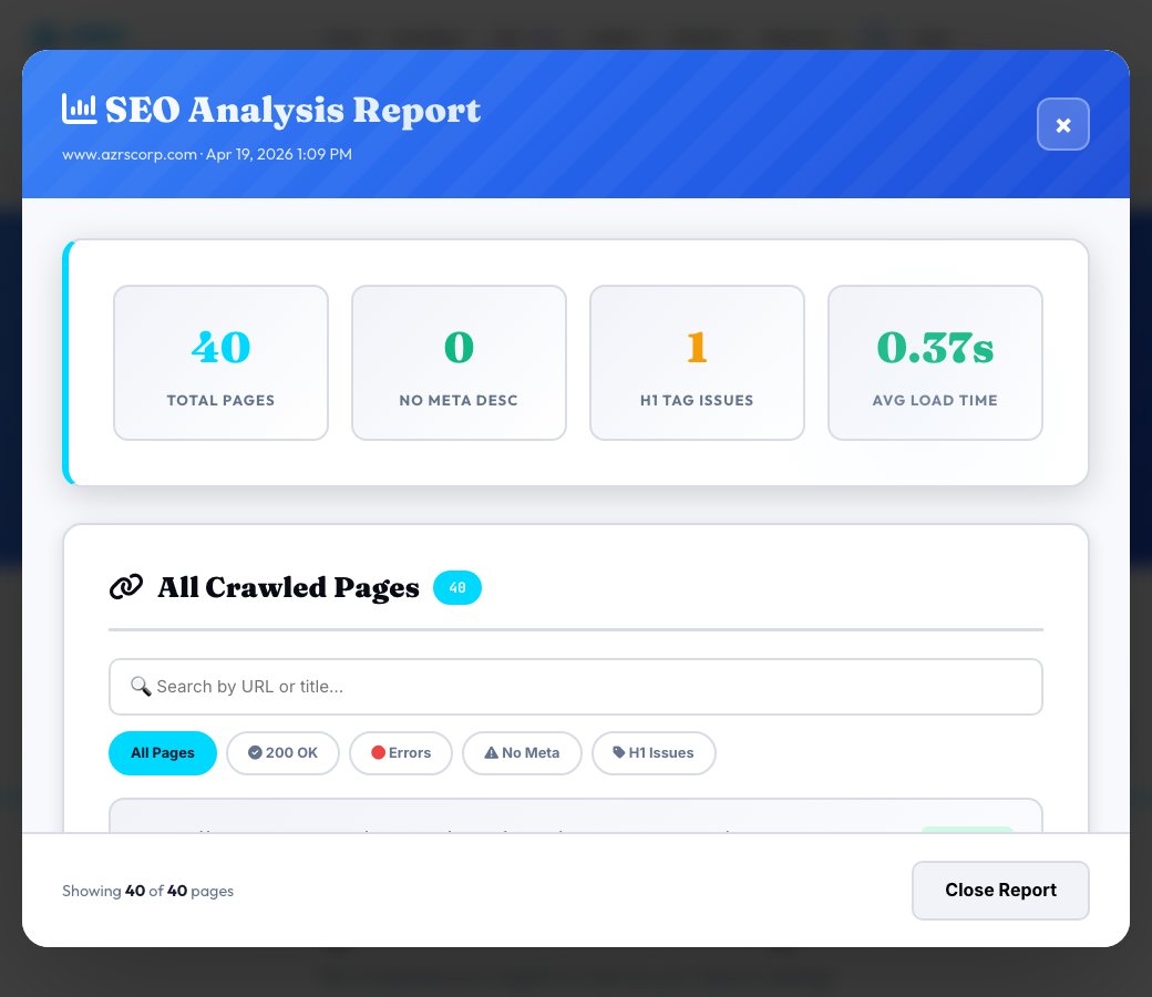 Screenshot of the free Free SEO Analyzer — Full-Site Crawl & Audit tool on AZRS QuickFix