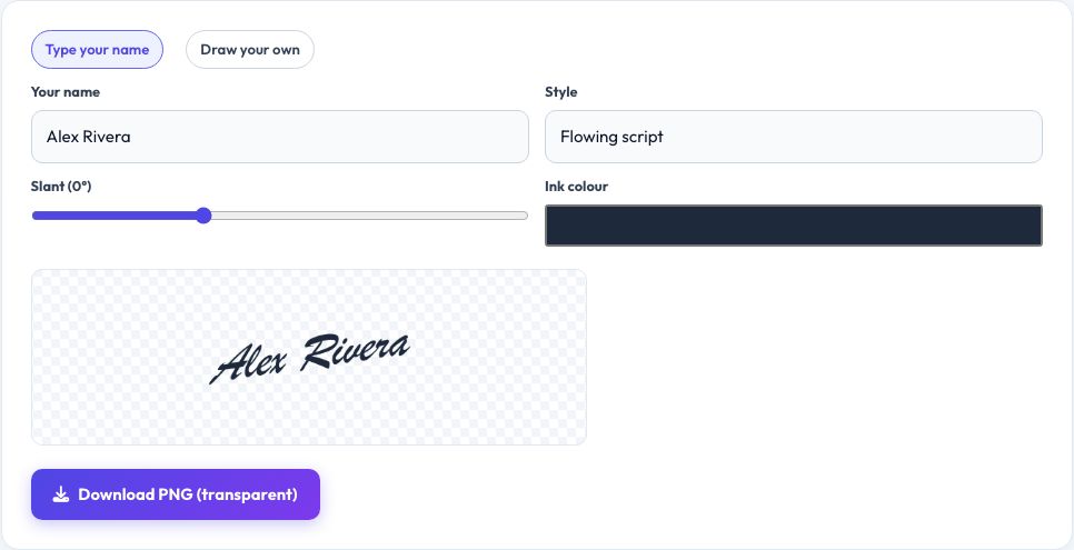 Screenshot of the free Signature Generator tool on AZRS QuickFix