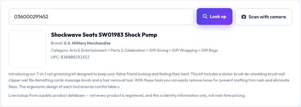 Step 1 — starting UPC / Barcode Product Lookup on AZRS QuickFix