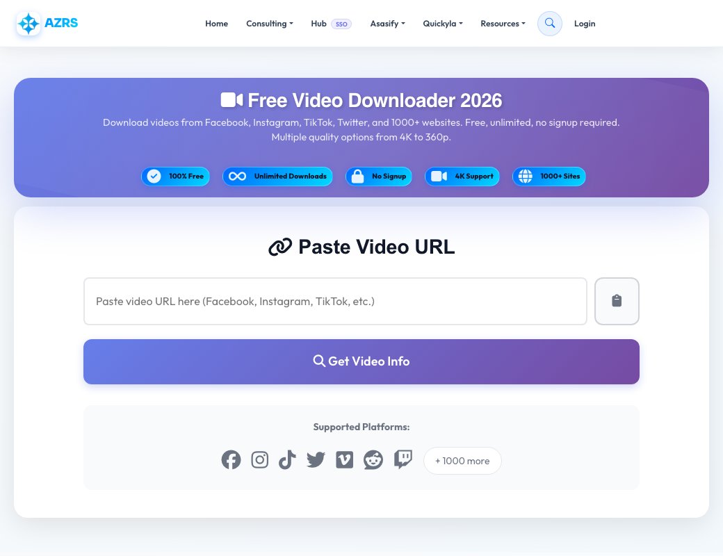 Screenshot of the free Free Video Downloader — Save Videos From a URL tool on AZRS QuickFix