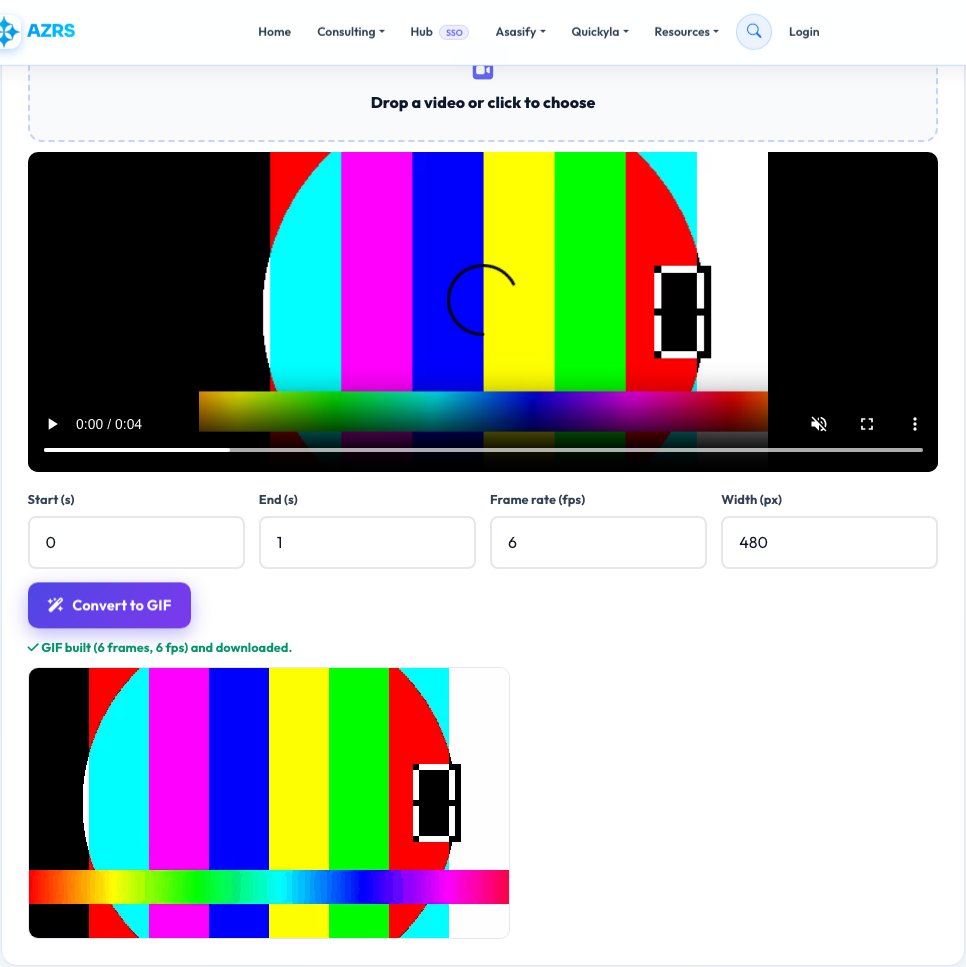 Screenshot of the free Video to GIF Converter tool on AZRS QuickFix
