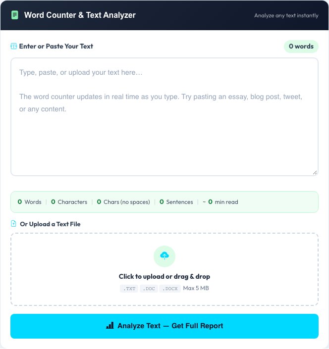Screenshot of the free Free Word Counter & Text Analyzer tool on AZRS QuickFix